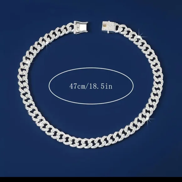 SOLD (Sold elsewhere)Hip Hop Style Cuba Silver Chain Womens Necklace - Picture 4 of 6